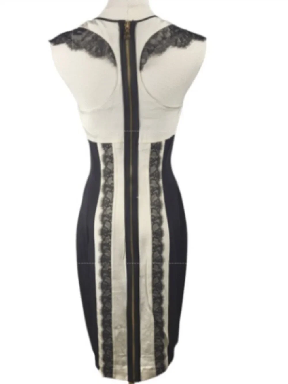 NEW Jay Godfrey Silk Black & Off‑White Lace Trim Dress | Racerback Zip |  Size 2